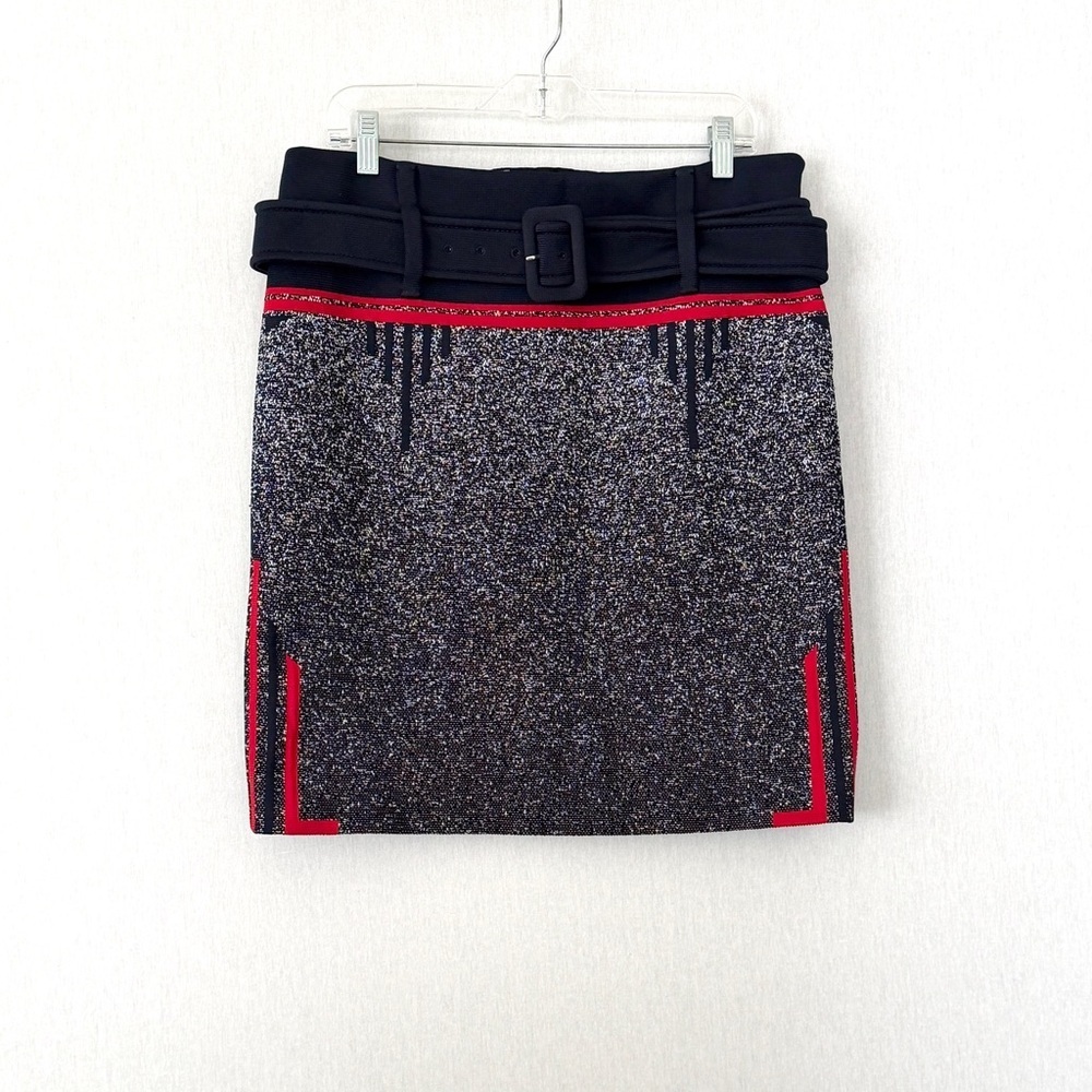 PRADA Jacquard Speckled Textured Mini Skirt with Belt in Size 44 - Picture 3 of 12